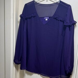 Chic V-Neck Purple Blouse with Ruffle Accents
